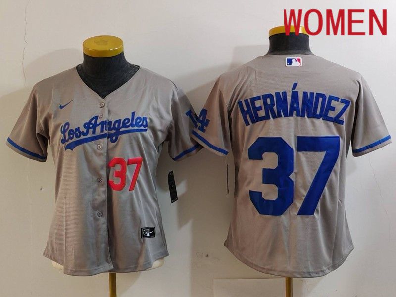 Women Los Angeles Dodgers 37 Hernandez Grey Nike Game 2024 MLB Jersey style 7269